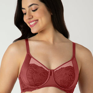 Glam Floral Non-Padded Wired Minimizer Bra - Cowhide