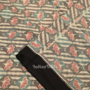 Cement Gray Lotus Motif Sambalpuri Ikat Cotton Fabric
