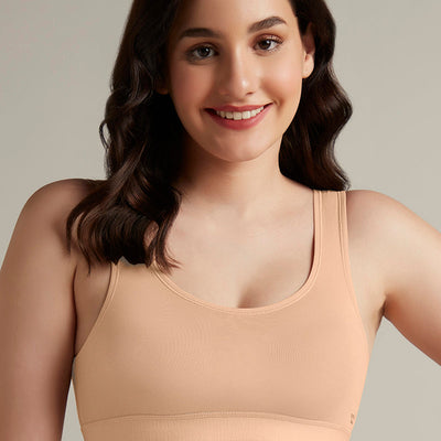 Easy Slip-On Non-Padded Non-Wired Cotton Bra - Sandalwood