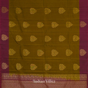 Golden Brown With Maroon Pure Kanjivaram Soft Silk Saree