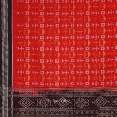 Red  Black Tribal Theme Odisha Sambalpuri Pure Cotton Saree