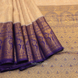 Light Orange Pure Kanjivaram Tissue Silk Saree