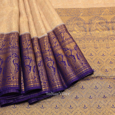 Light Orange Pure Kanjivaram Tissue Silk Saree