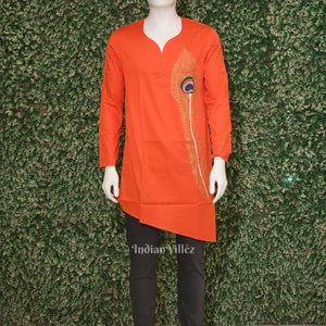 Orange Peacock Theme  Hand-Painted Pattachitra Kurta