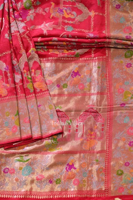 Bright Pink Tussar Khaddi Georget Banarasi  Saree