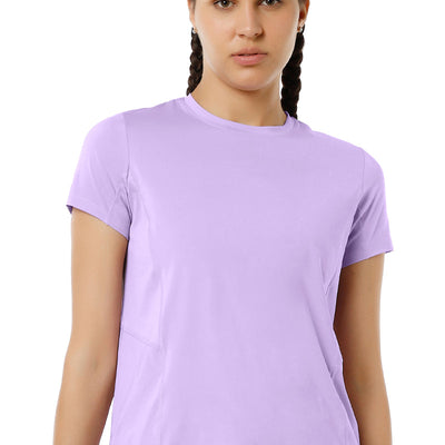 Flaunt Short Sleeve Round Neck Workout T-Shirt - Digital Lavender