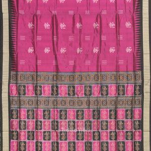 Magenta Pink Black Nartaki Theme Sambalpuri Bomkai Silk Saree