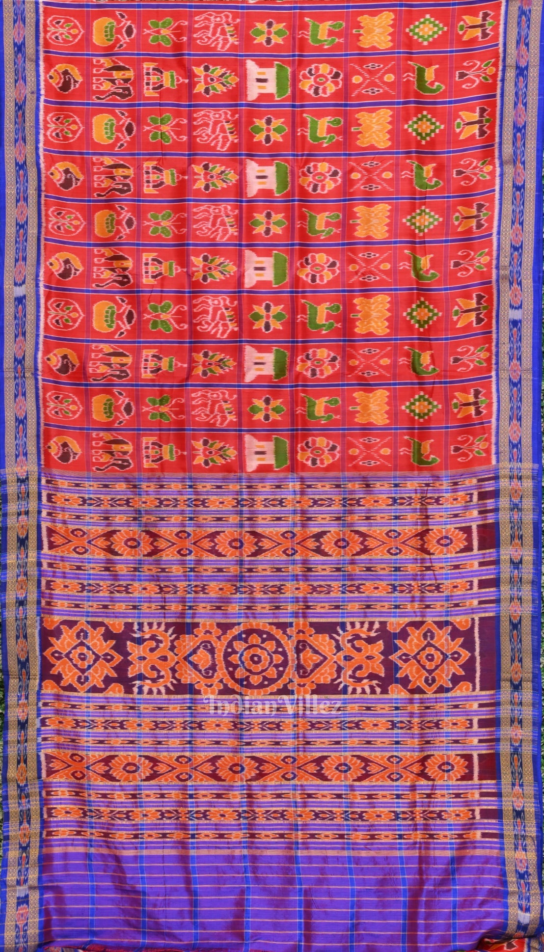 Cherry Red  Nabakothi  Odisha Handloom Khandua Silk Saree