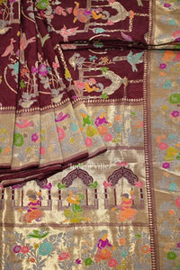 Wine Purple Tussar Khaddi Georgette Banarasi Saree with Tassels