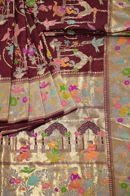 Wine Purple Tussar Khaddi Georgette Banarasi Saree with Tassels