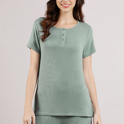 Serene Dream Henley Neck Tee - Iceberg