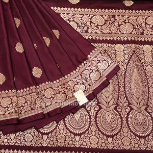 Wine Purple Soft Pure Mashru Satin Silk Banarasi Saree