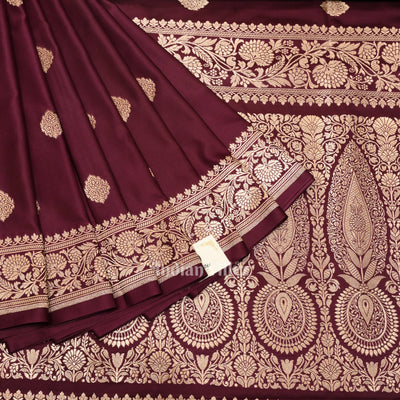 Wine Purple Soft Pure Mashru Satin Silk Banarasi Saree