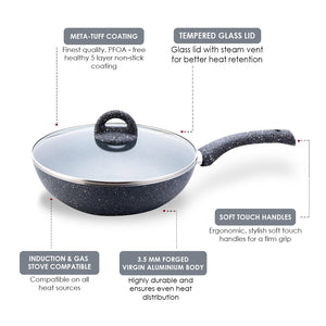 Wonderchef Renewed Granite 26cm Non-Stick Wok (without Lid) |
