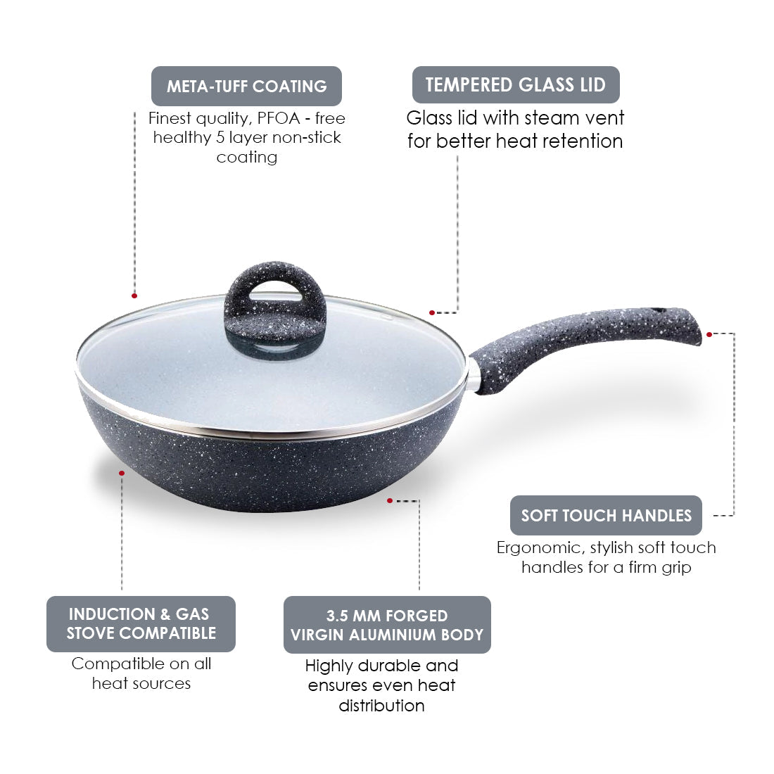 Wonderchef Renewed Granite 26cm Non-Stick Wok (without Lid) |