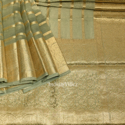 Bluish Green Zari Woven Tissue Banarasi Saree