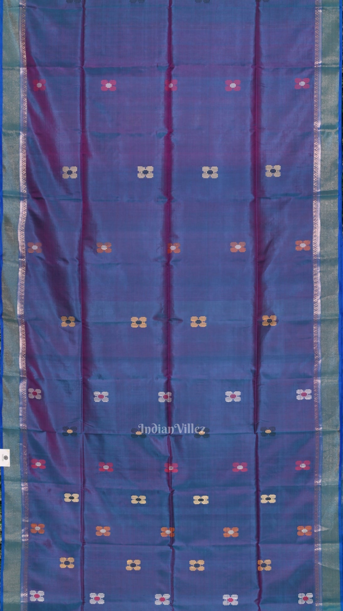 Violet Blue Red Pure Bishnupuri Silk Saree