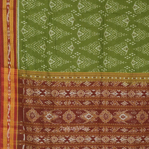 Mehendi Green Red Jhoti Theme Odisha Ikat Sambalpuri Cotton Saree