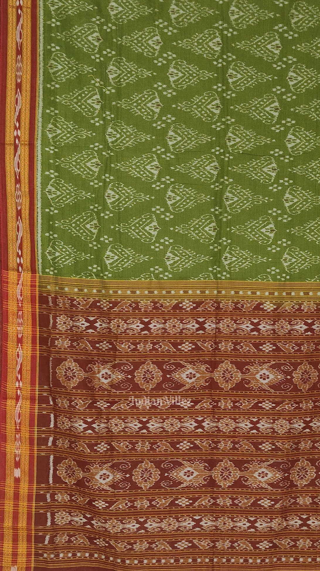 Mehendi Green Red Jhoti Theme Odisha Ikat Sambalpuri Cotton Saree