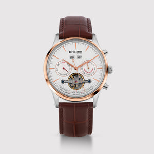 Celestial Men Automatic Silver Dial Chronograph Leather Watch 867-L30308