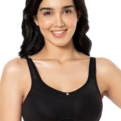 Cotton Smooth Back Solid Non Padded Non-Wired Support bra - Black