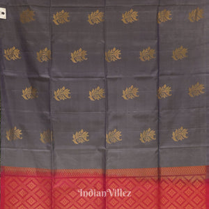 Grey With Rani Pink Pure Kanjivaram Soft Silk Saree