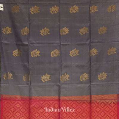 Grey With Rani Pink Pure Kanjivaram Soft Silk Saree