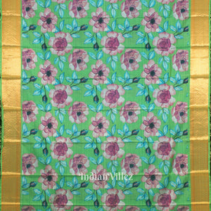 Green Floral Digital Print Kanjivaram Silk Saree