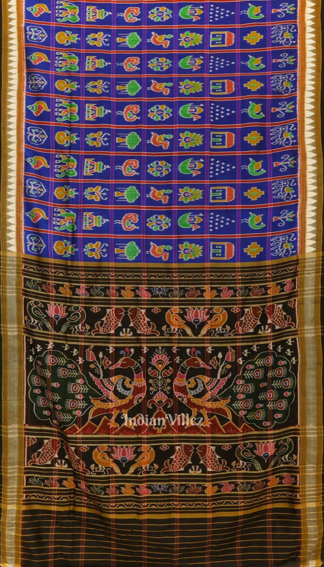 Blue Red Nabakothi Khandua Silk Saree