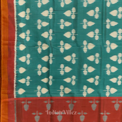 Aqua Blue with Red Odisha Handloom Theme Tree Contemporary Silk Saree
