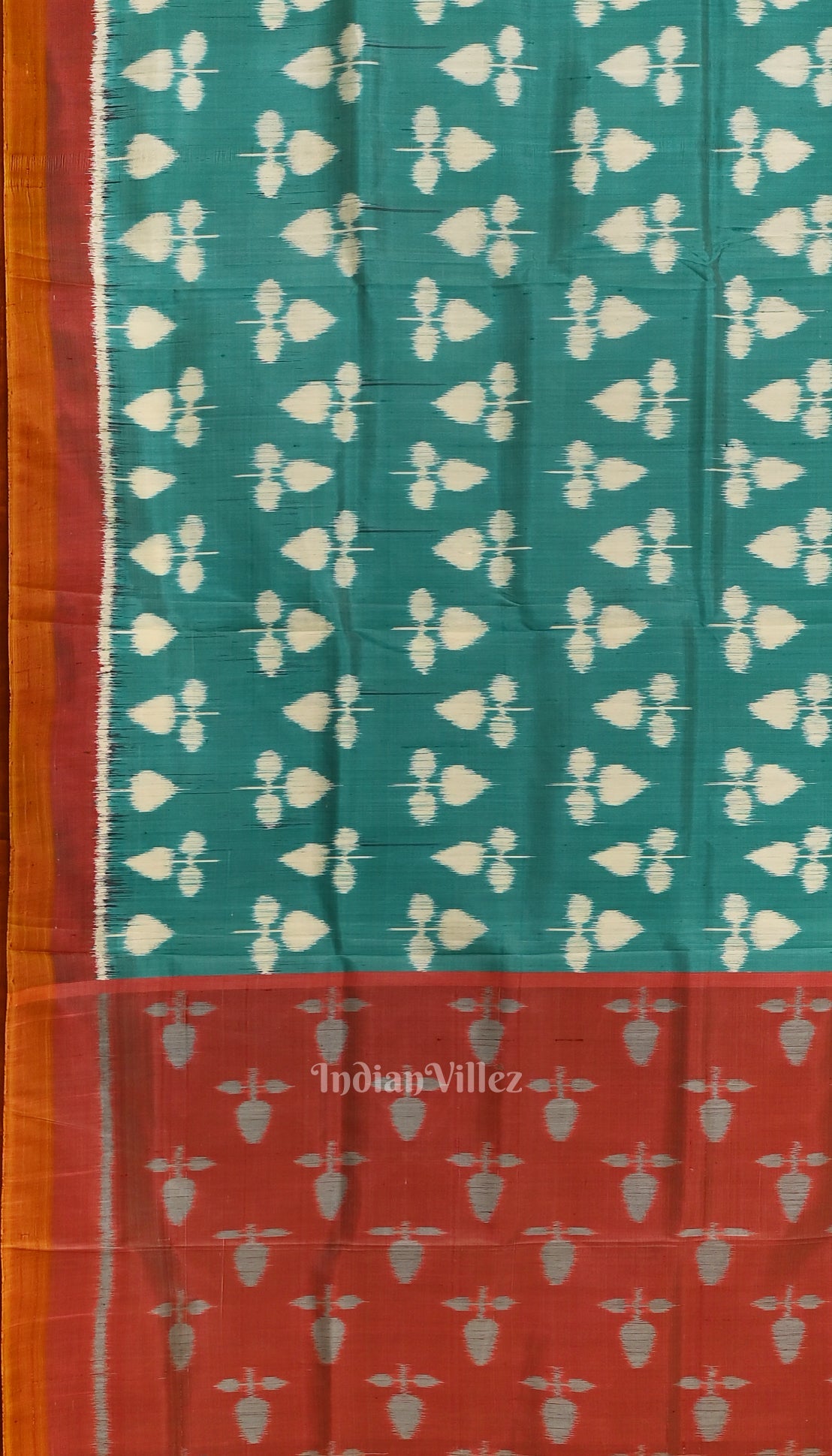 Aqua Blue with Red Odisha Handloom Theme Tree Contemporary Silk Saree