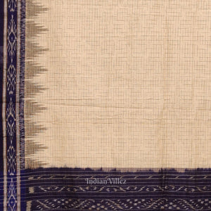 Cream Blue Jharana Maniabandha Cotton Saree