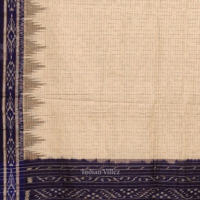 Cream Blue Jharana Maniabandha Cotton Saree