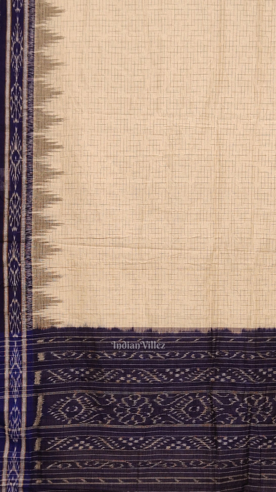 Cream Blue Jharana Maniabandha Cotton Saree