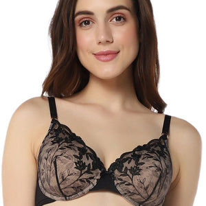 Sheer Luxe Padded Wired Demi Bra - Black & Stucco