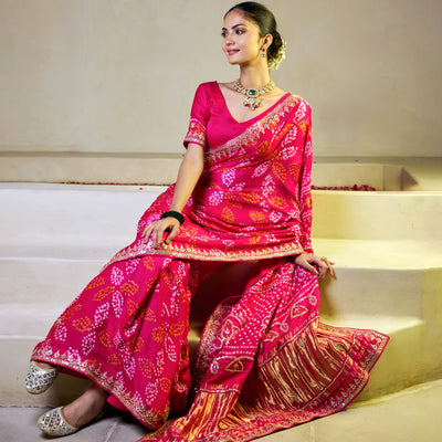 Rangoli Pink Silk Bandhani Saree