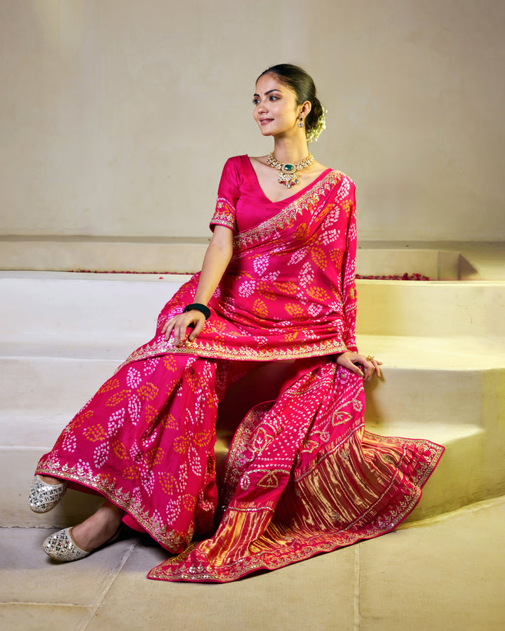 Rangoli Pink Silk Bandhani Saree