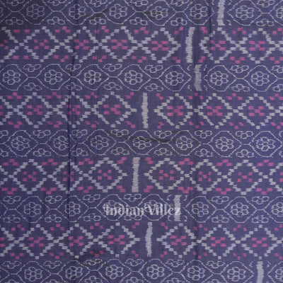 Blue Flower Pasapali Design Sambalpuri Odisha Ikat Cotton Fabric