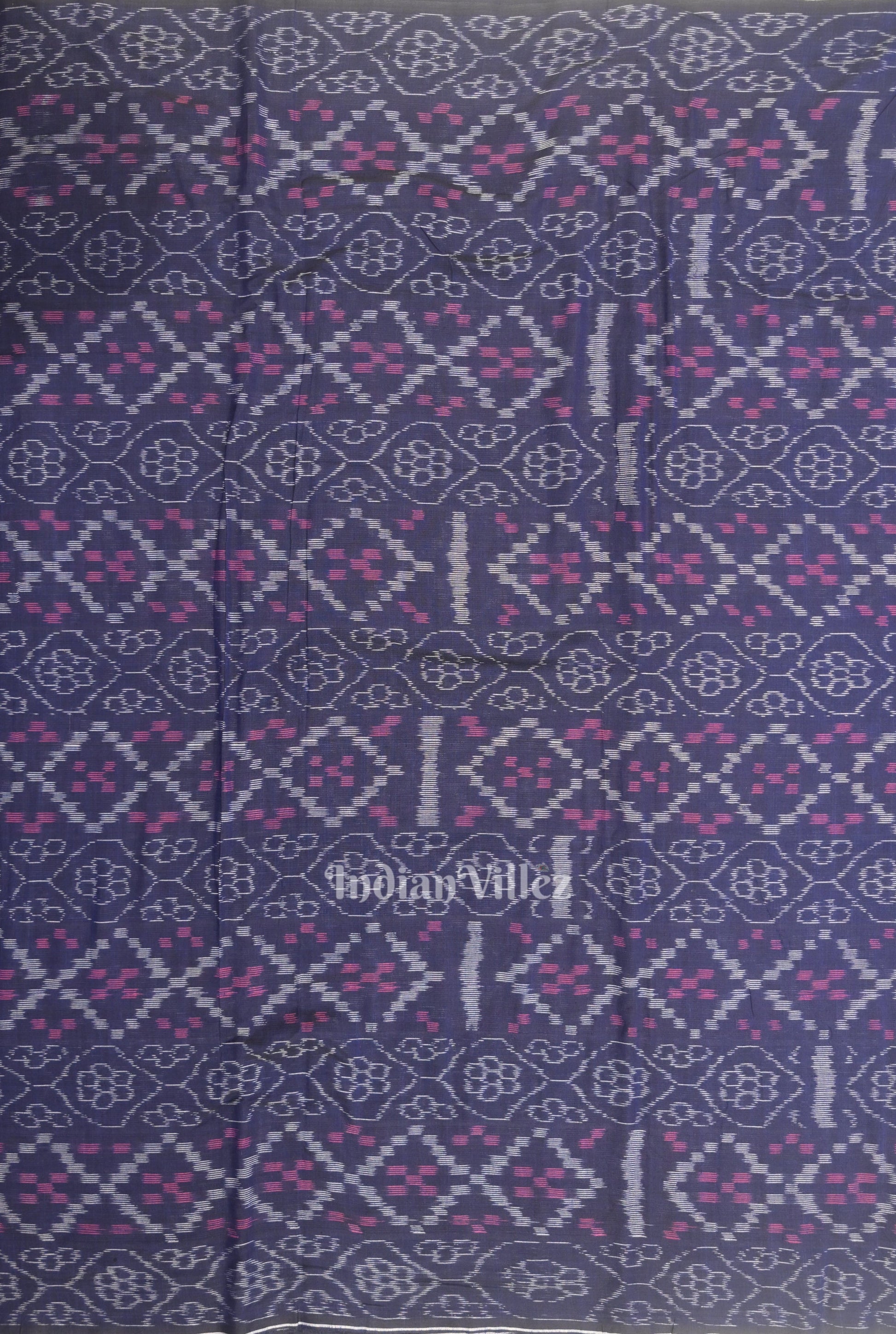 Blue Flower Pasapali Design Sambalpuri Odisha Ikat Cotton Fabric