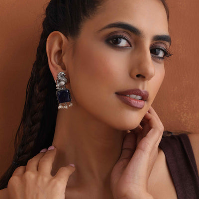 trueBrowns Silver Tone  Turquise Stone Earrings