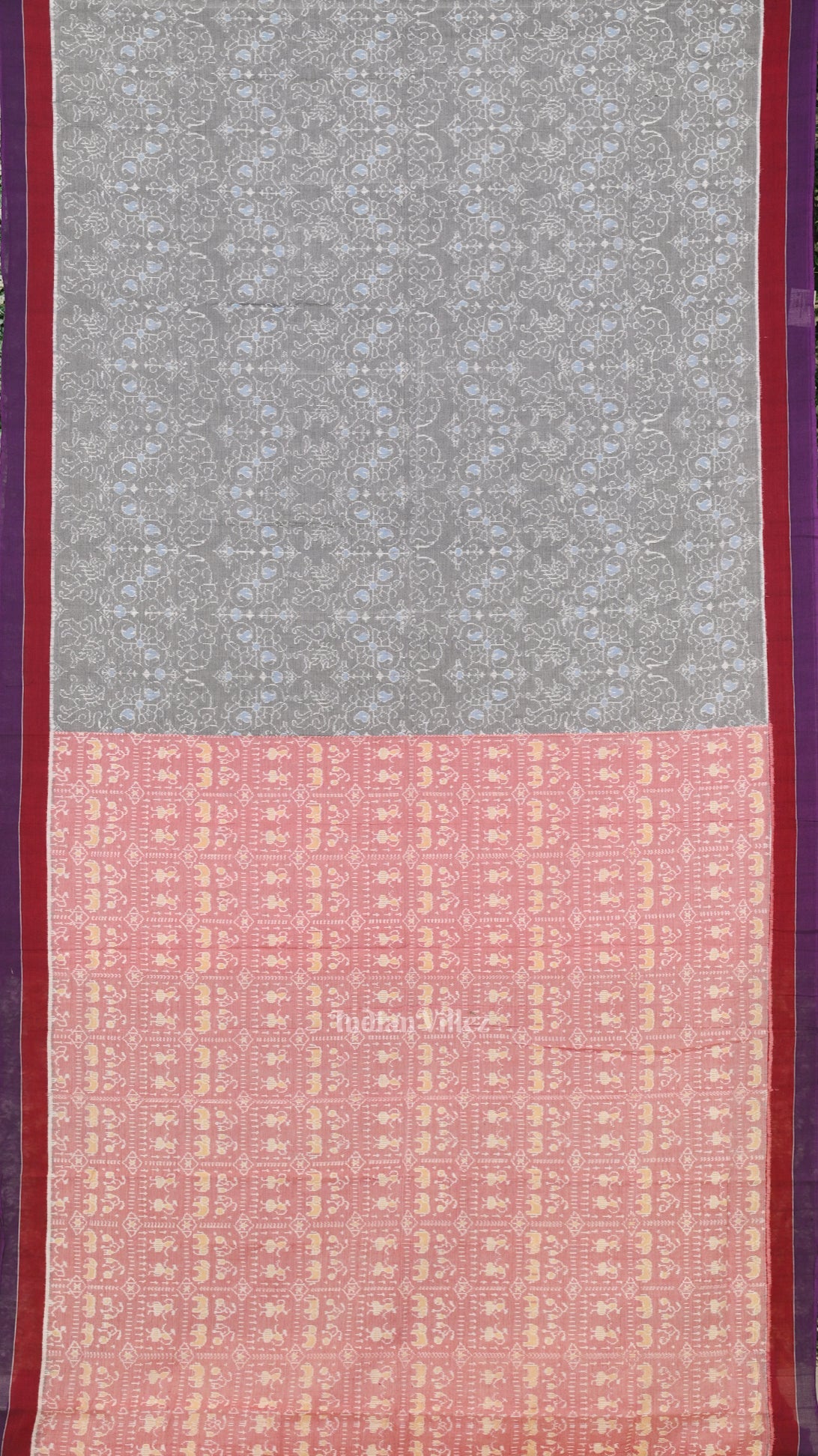 Light Faded Red Tribal Art Odisha Ikat Sambalpuri Pure Cotton Saree