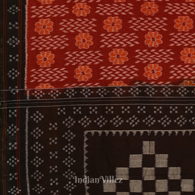 Deep Maroon with Black Odisha  Sambalpuri Pure Cotton Saree
