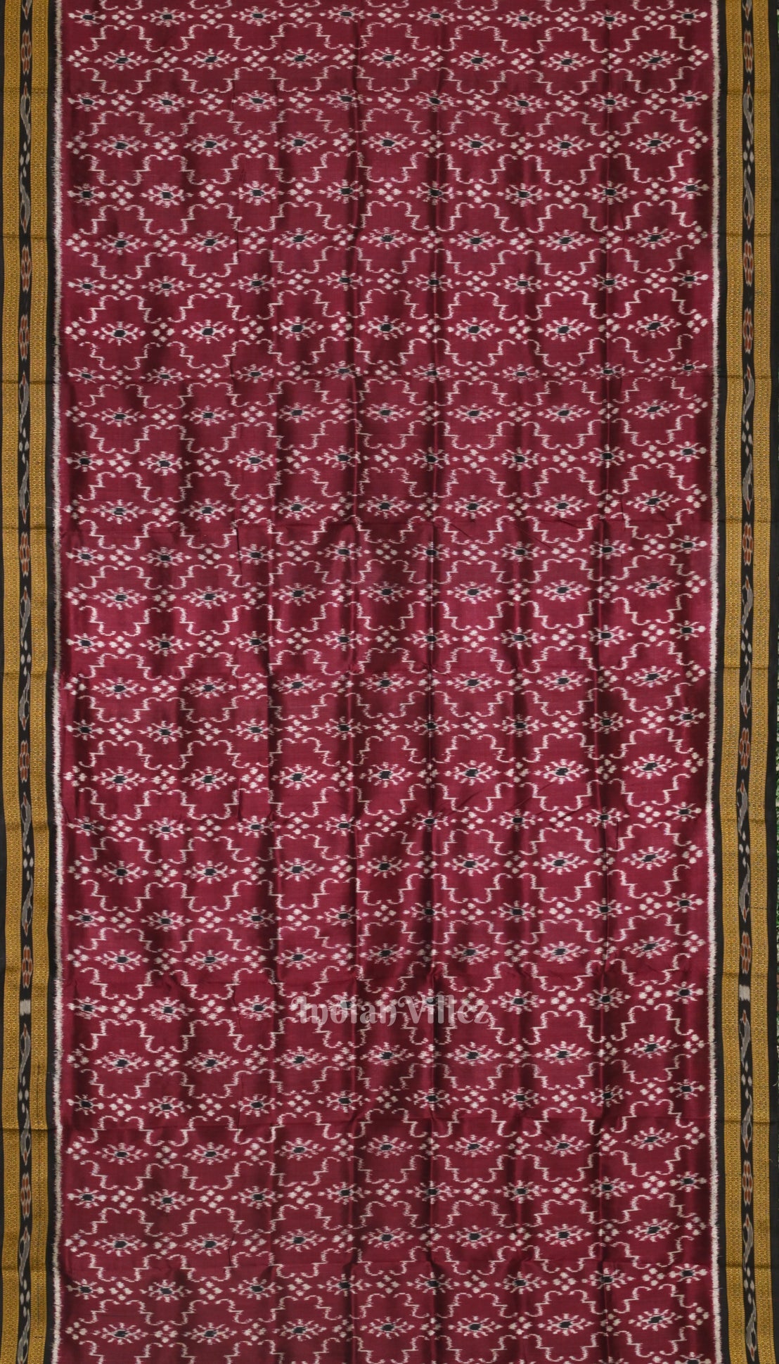 Maroon Black Khandua Ikat Silk Saree
