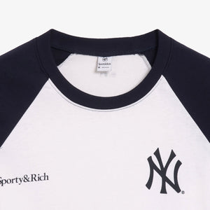 SPORTY & RICH | YANKEES SERIF BASEBALL T-SHIRT { WHITE/NAVY