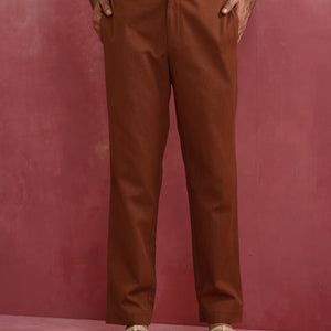 trueBrowns Men's Brown Cotton Twill Pant