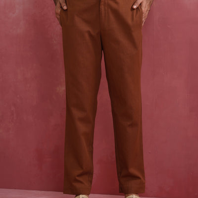 trueBrowns Men's Brown Cotton Twill Pant
