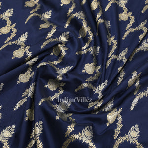 Indigo Blue Soft Pure Mashru Satin Silk Banarasi Saree
