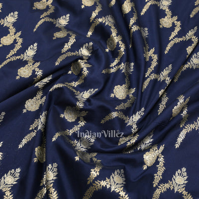 Indigo Blue Soft Pure Mashru Satin Silk Banarasi Saree