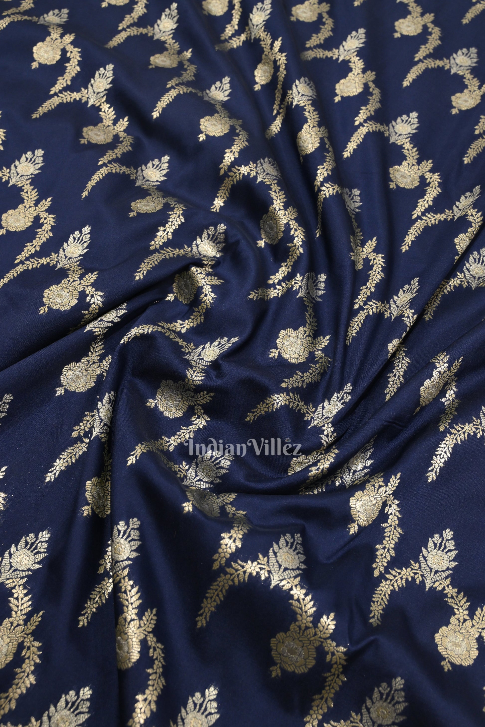 Indigo Blue Soft Pure Mashru Satin Silk Banarasi Saree