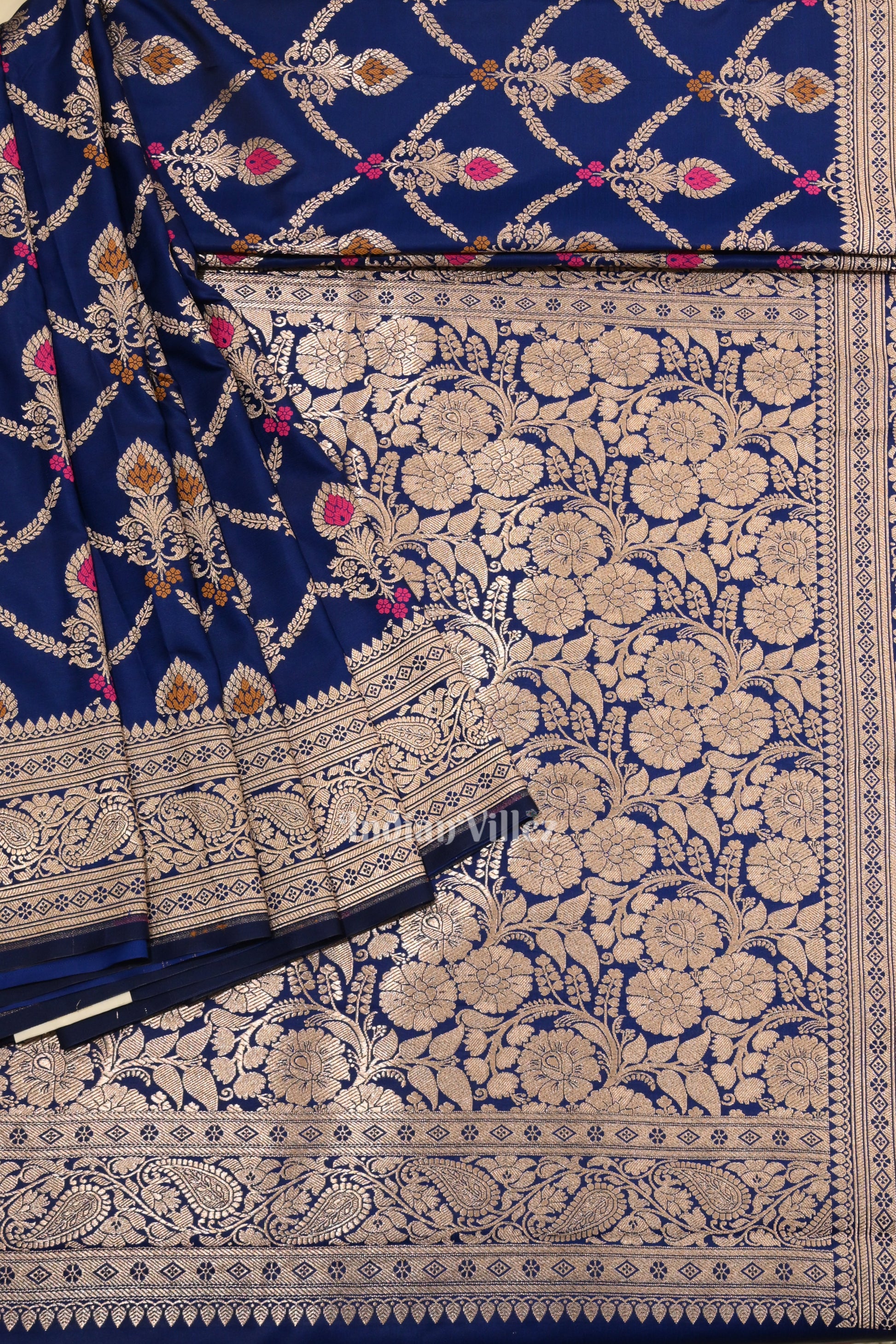 Deep Blue Meenakari Pure Mashru Satin Silk Banarasi Saree